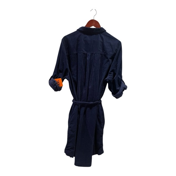 LANDS' END Blue Button Front Belted Long Roll Tab Sleeve Corduroy Dress Sz: XXL - Picture 7 of 14